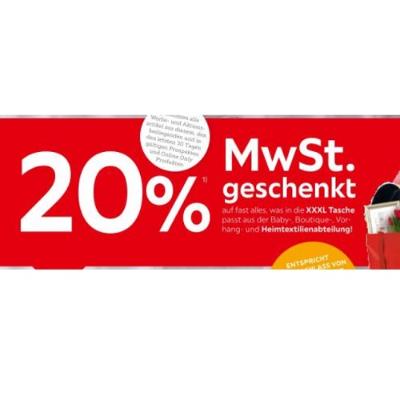 Promotion Bild von 20% MwSt. geschenkt auf fast alles, was in die XXXL Tasche passt aus der Baby-, Boutique-, Vorhang- und Heimtextilienabteilung! XXXLutz