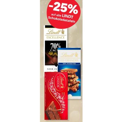 -25% auf alle LINDT Schokoladetafeln MPREIS