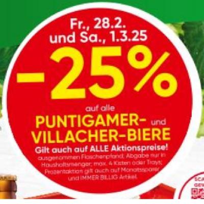 -25% auf alle PUNTIGAMER- und VILLACHER-BIERE EUROSPAR