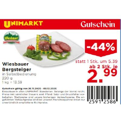 Wiesbauer Bergsteiger ab 2 Stk. je 2.99€ Unimarkt