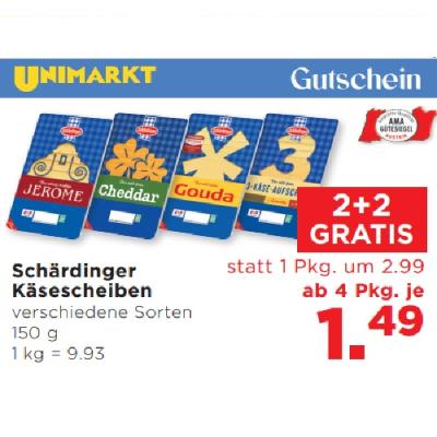 Schärdinger Käsescheiben verschiedene Sorten ab 4 Pkg. je 1.49€ Unimarkt