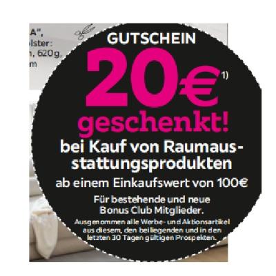 20€ geschenkt! bei Kauf von Raumausstattungsprodukten ab einem Einkaufswert von 100€ mömax