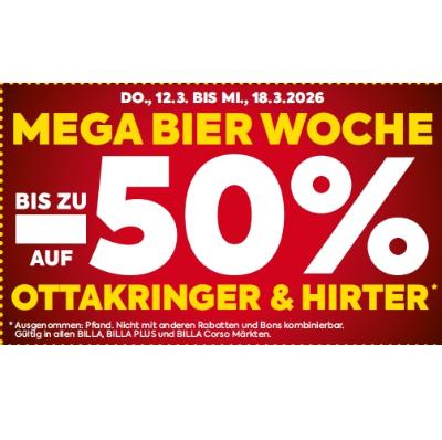 MEGA BIER WOCHE BIS ZU -50% AUF OTTAKRINGER & HIRTER BILLA