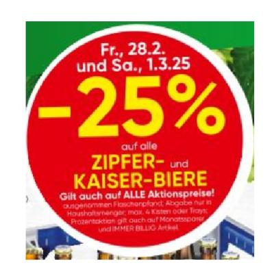 -25% auf alle ZIPFER- und KAISER-BIERE EUROSPAR