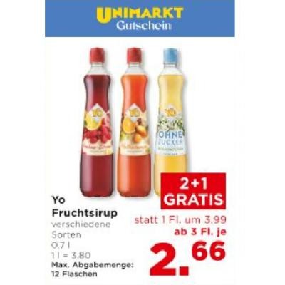 Promotion Bild von Yo Fruchtsirup verschiedene Sorten ab 3 Fl. je 2.66€ Unimarkt