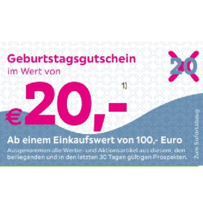 Promotion Bild von Geburtstagsgutschein im Wert von € 20,- Ab einem Einkaufswert von 100,- Euro mömax