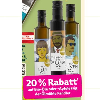 20% Rabatt auf Bio-Öle oder -Apfelessig der Ölmühle Fandler Denns BioMarkt