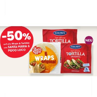 -50% auf alle Wraps & Tortillas von SANTA MARIA & POCO LOCO MPREIS