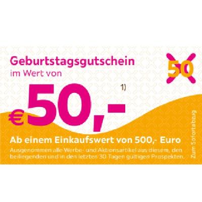 Promotion Bild von Geburtstagsgutschein im Wert von € 50,- Ab einem Einkaufswert von 500,- Euro mömax
