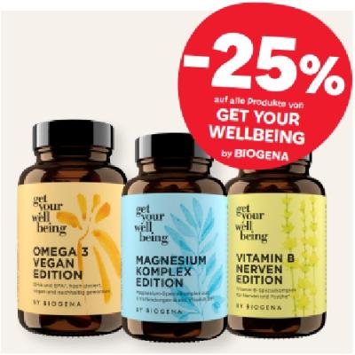-25% auf alle Produkte von GET YOUR WELLBEING by BIOGENA MPREIS