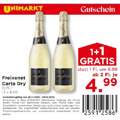 Freixenet Carta Dry ab 2 Fl. je 4.99€ Unimarkt
