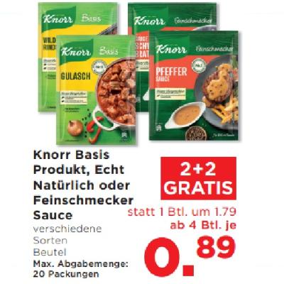Promotion Bild von Knorr Basis Produkt, Echt Natürlich oder Feinschmecker Sauce verschiedene Sorten ab 4 Btl. je 0.89€ Unimarkt