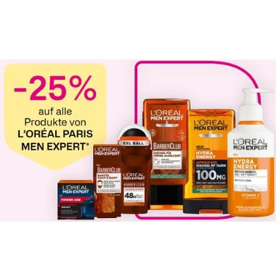 -25% auf alle Produkte von L’ORÉAL PARIS MEN EXPERT BIPA