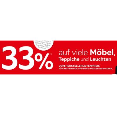 33% auf viele Möbel, Teppiche und Leuchten VOM HERSTELLERLISTENPREIS XXXLutz