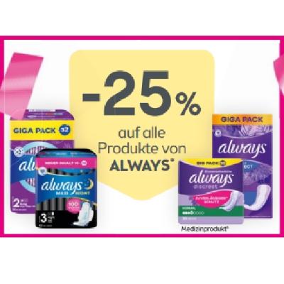 Promotion Bild von -25% auf alle Produkte von ALWAYS BIPA