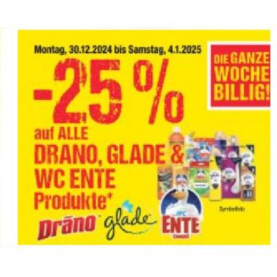 Promotion Bild von -25% auf ALLE DRANO, GLADE & WC ENTE Produkte Maximarkt