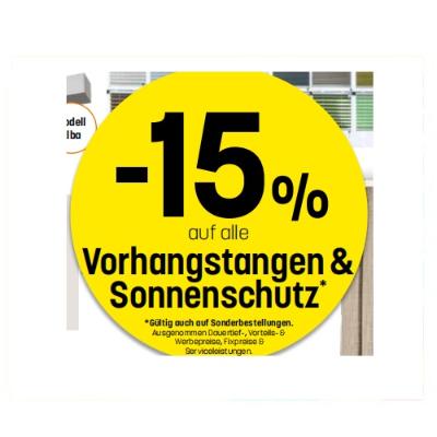 -15% auf alle Vorhangstangen & Sonnenschutz Betten Reiter