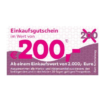 Einkaufsgutschein im Wert von €200,- Ab einem Einkaufswert von 2000,- Euro mömax