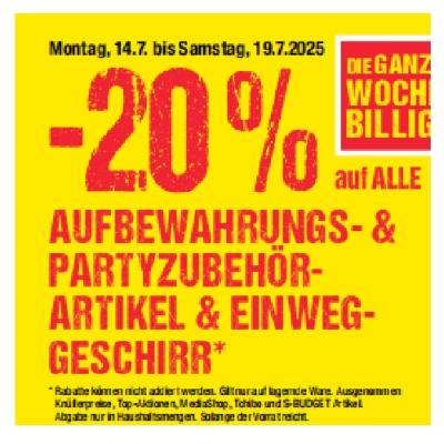 Promotion Bild von -20% auf ALLE AUFBEWAHRUNGS- & PARTYZUBEHÖR-ARTIKEL & EINWEG-GESCHIRR Maximarkt