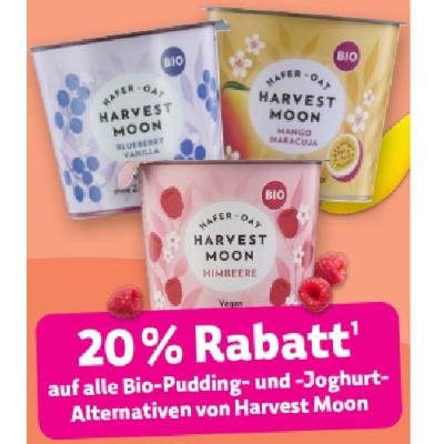 20% Rabatt auf alle Bio-Pudding- und -Joghurt-Alternativen von Harvest Moon Denns BioMarkt