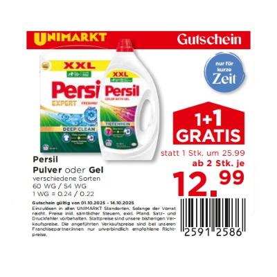 Persil Pulver oder Gel verschiedene Sorten ab 2 Stk. je 12,99€ Unimarkt