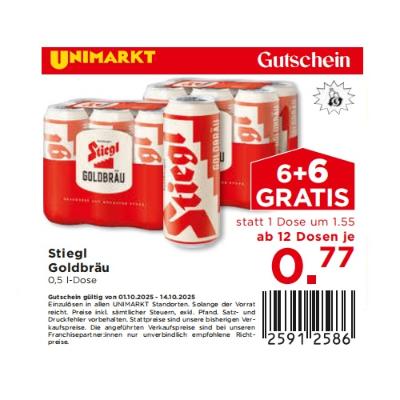 Stiegl Goldbräu ab 12 Dosen je 0,77€ Unimarkt