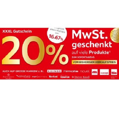 Promotion Bild von 20% MwSt. geschenkt auf viele Produkte XXXLutz
